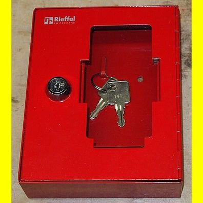 Rieffel Notschlüsselkasten rot - Schlüsselschrank mit Glas-Sichtfenster + 2 Schlüssel