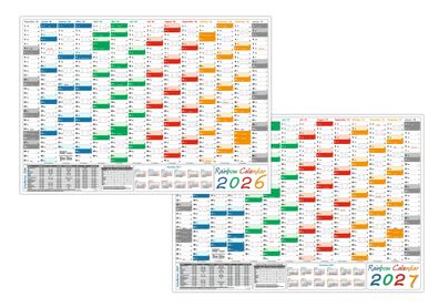 Rainbow Wandkalender Wandplaner 2026 + 2027 gerollt DIN A1 Format 594 x 841 mm