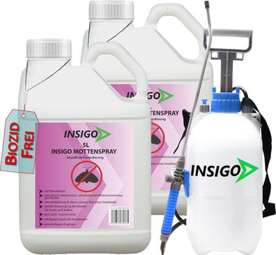INSIGO 2x5L + 5L Sprüher Mottenspray Mottenmittel Kleidermotten Mottenschutz Abwehr