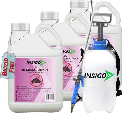 INSIGO 3x5L + 5L Sprüher Mottenspray Mottenmittel Kleidermotten Mottenschutz Abwehr