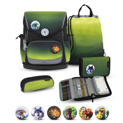 Belmil Compact Plus Premium Schulranzen Set 5-teilig "Black Green"