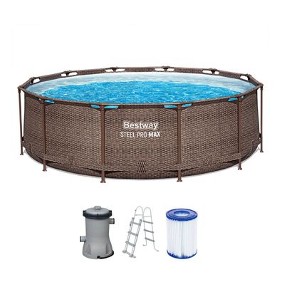 Steel Pro MAX™ Frame Pool Set mit Filterpumpe Ø 366 x 100 cm, Rattan-Optik (Schoko