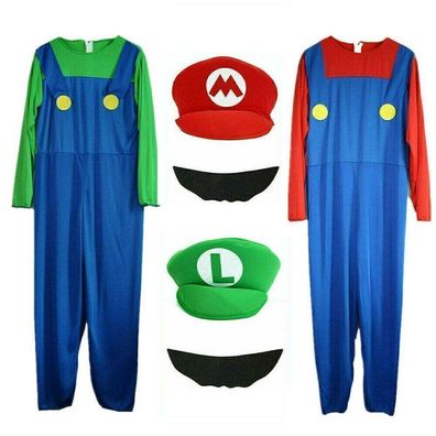 DE Erwachsene Kinder Super Mario Luigi Brothers Klempner Karneval Cosplay Kostum