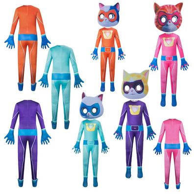 Kinder Jungen Madchen Super Kitties Kostum Jumpsuit Maske Halloween Outfit Sets