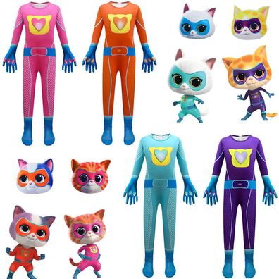 Kinder Madchen SuperKitties Cosplay Kostum Karneval Katze Jumpsuit Maske Outfit