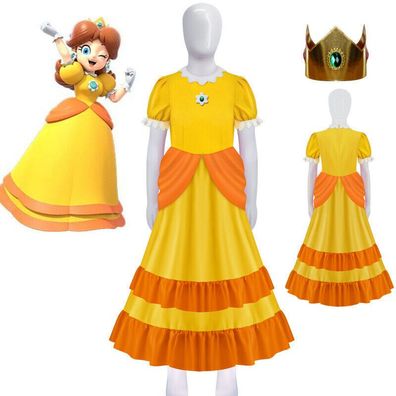 Neu Damen Kinder Prinzessin Peach Kleid Super Mario Kostum Set Karneval Cosplay