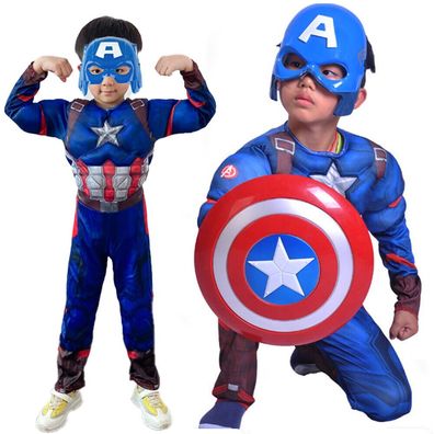 Jungen Kinder Cosplay Avengers Captain America Kostum Muskeln Maske Superhelden