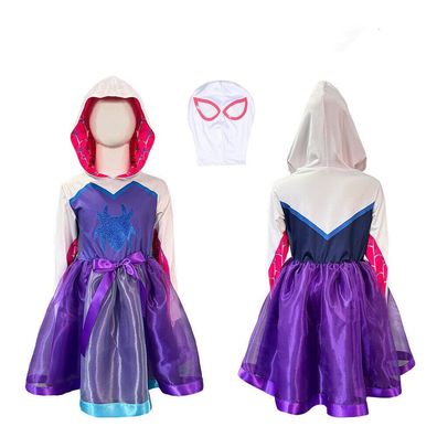 Kinder Madchen Ghost Spider Stacy Gwen Cosplay Halloween Kostum Kleid + Maske
