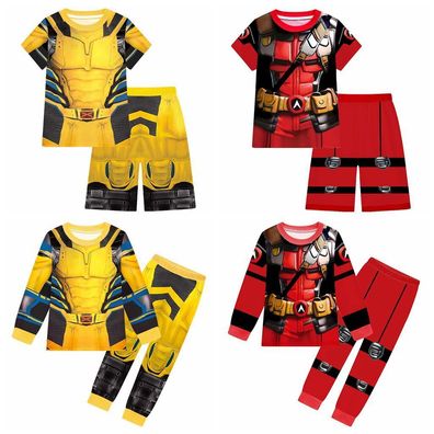 Kinder Deadpool Wolverine Pyjamas Set Cosplay Kostum Langarm T Shirt+Hose