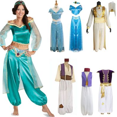 Herren Aladdin Cosplay Prinz Damen Kostum Jasmine Prinzessin Halloween Jasmin DE