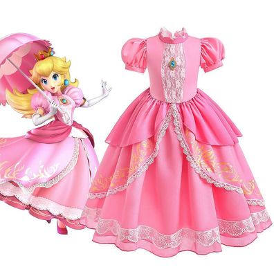 Prinzessin Pfirsich Cosplay Kostum Madchen Kleider Fasching Karneval Partykleid