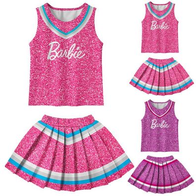 Kinder Madchen Barbie Cheerleader Kostum Cosplay Weste Rock Outfit Kleider Neu