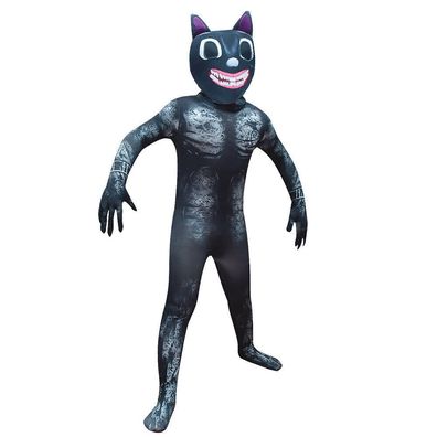 Kinder Junge Schwarze Katze Jumpsuit Halloween Cosplay Kostum Maske Horror DE