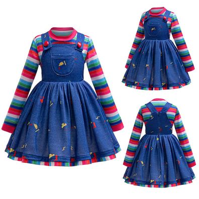 Kinder Madchen Childs Play Chucky Langarm Kleid Karneval Fasching Cosplay Kostum