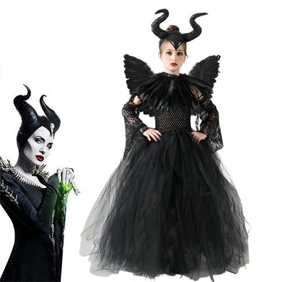 Kinder Madchen Maleficent Cosplay Kleid Teufel Kopfschmuck Set Halloween Kostum