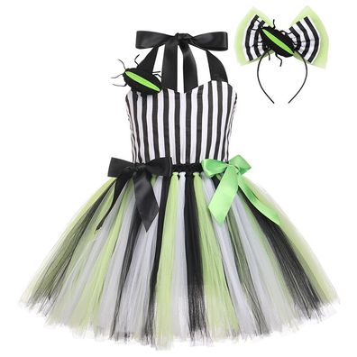 Beetlejuice Cosplay Kinder Madchen Kostum Party Gestreift Tutu Kleid Karneval