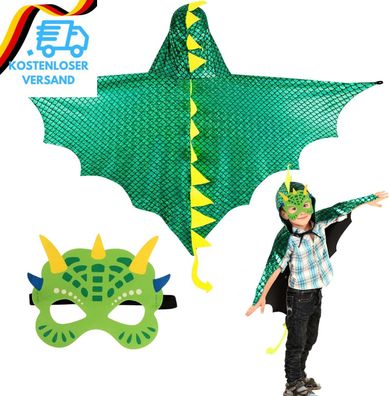 DKINY Karneval Dinosaurier Umhang, Karneval Cosplay Kinder Kostum Cape Mit Mask