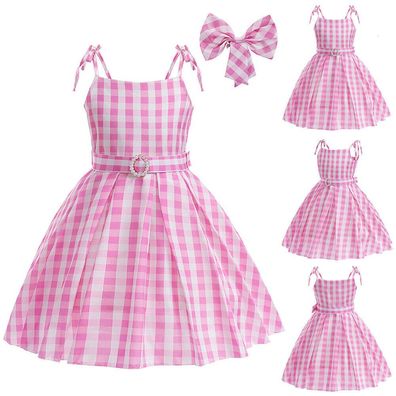 Rosa Madchen Kleider Karneval Plaid Tragerkleid Partykleid Barbie Cosplay Kostum