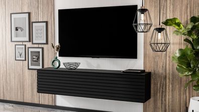 AX LIVING Lowboard Zivolli 160 Lamellenfront TV-Hängeschrank Schwarz/Schwarze Lamelle