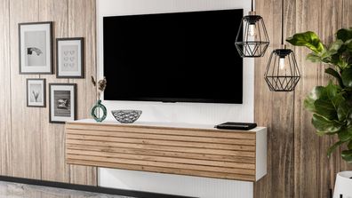 AX LIVING Lowboard Zivolli 160 Lamellenfront TV-Hängeschrank Weiß/Wotan Lamellen