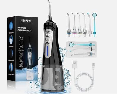 Nbgrlvs Wasser-Zahnseide, unddusche mit 6 einstellbaren Modi, 320 ml (schwarz)