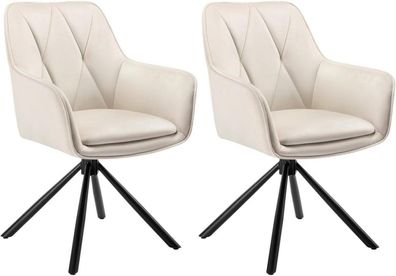 2-er Set Esszimmerstuhl Beige 360° drehbar mit Armlehnen Polsterstuhl NEU