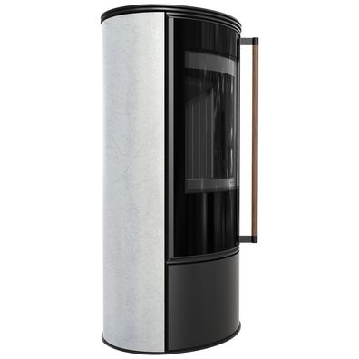 Ofen KRATKI ERIK Ø150 5,5 kW WHITE Natural Stahldeckel Schwarz Griff Jatoba