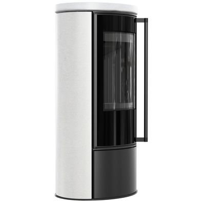 Freistehender Ofen KRATKI ERIK Ø150 5,5 kW WHITE SATIN Keramik Schwarzer Deckel