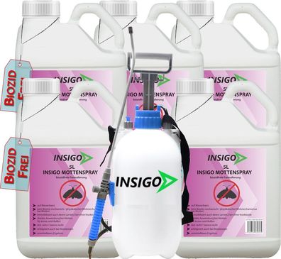 INSIGO 5x5L + 5L Sprüher Mottenspray Mottenmittel Kleidermotten Mottenschutz Abwehr