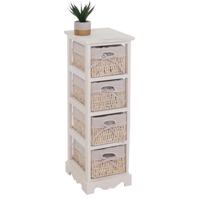 Regal Kommode mit 4 Korbschubladen 74x25x28cm, Shabby-Look, Vintage