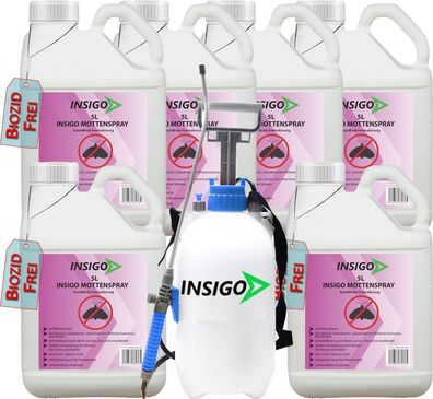 INSIGO 6x5L + 5L Sprüher Mottenspray Mottenmittel Kleidermotten Mottenschutz Abwehr