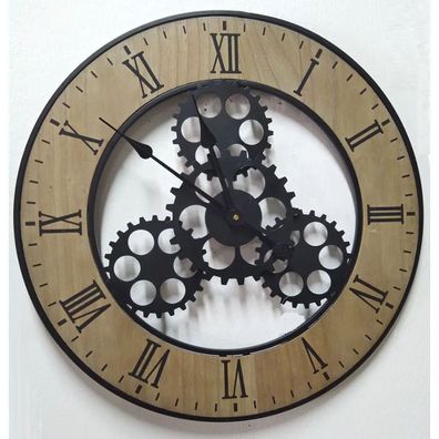 Analoge Wanduhr Onancock XXL 61 cm Loft Designs Schwarz Gold Metall Rund NEU