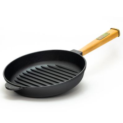 24cm Grillpfanne Gusseisen Induktion Holzgriff Bratpfanne Pfanne Feuerpfanne