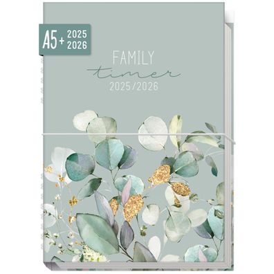 Family-Timer 2025/2026 / 18 Monate / Minty Leaves / Häfft Verlag