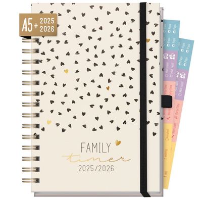 Family-Timer 2025/2026 Deluxe / 18 Monate / Golden Hearts / Häfft-Verlag