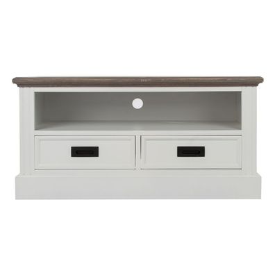 TV-Board Riviera weiß mit brauner Oberfläche Holzmöbel im Landhausstil
