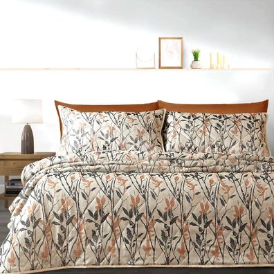 3-er Set Jacquard Tagesdecken-Set + 2 Kissenbezug Abhipsa Beige Wohndecke