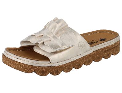 RIEKER Alula Damen Pantolette Sommerschuhe metallic beige Kunstleder