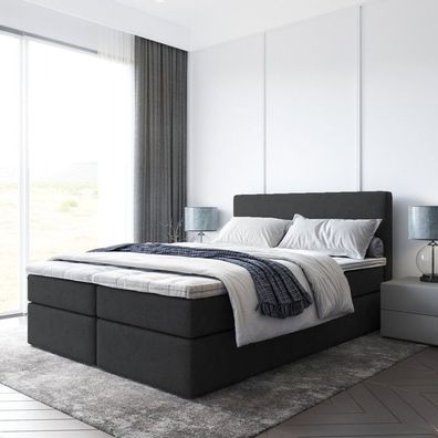 Bett, Boxspringbett BERG mit Bettkästen, Doppelbett Topper H3 140 160 180 200 cm