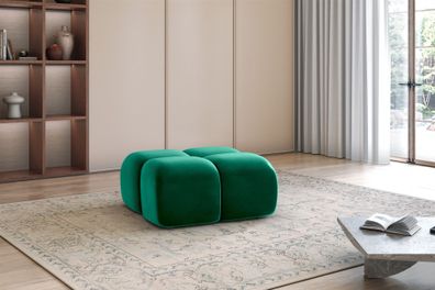Polsterhocker Designerhocker DARCY 85x85 cm in Stoff Salvador Flaschengrün