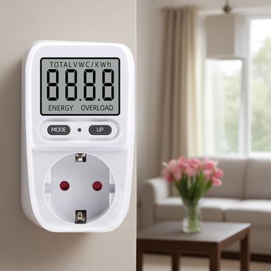 Energieverbrauchs-Messgerät mit LCD-Display - Stromkostenmesser in Weiß