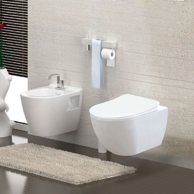 Wand WC Spülrandlos Hänge WC Ohne Spülrand Tiefspüler Toilette Weiß Keramik - Oh
