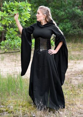 Mittelalter Kleid Isra mit Trompetenärmeln, schwarz