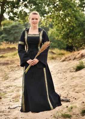 Mittelalterkleid Eleanor mit Kapuze, schwarz