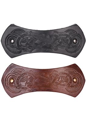 Haarspange aus Leder in Riegelform mit Wikinger-Motiv & Metall-Clip