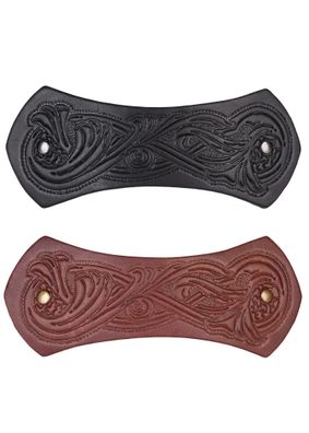 Haarspange aus Leder in Riegelform mit Mittelalter-Motiv & Metall-Clip