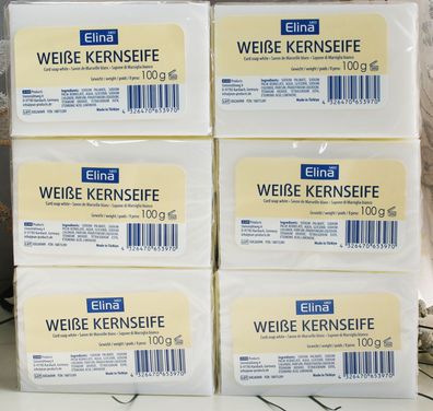 6x100g Elina Haushaltsseife weiße Kernseife Waschseife Seife Curd Soap white