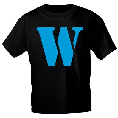 Kinder T-Shirt mit Print Buchstabe - W - 85130 Schwarz Gr. 134/146