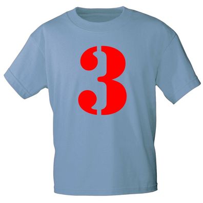 Kinder T-Shirt mit Print Zeichen Zahl Drei - 3 - 85130 Hellblau Gr. 152/164