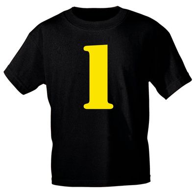 Kinder T-Shirt mit Print Zeichen Zahl Eins - 1 - 85130 Schwarz Gr. 152/164